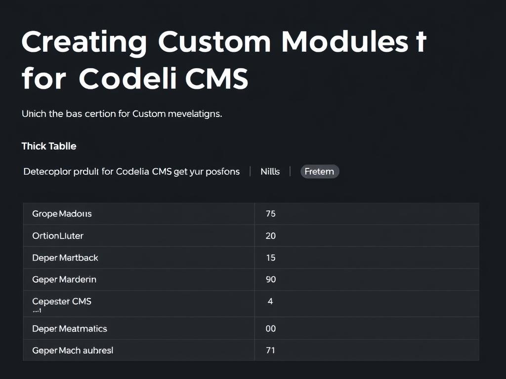     Creating Custom Modules for Codelia CMS. Summary Table: Quick Reference for Creating Custom Modules